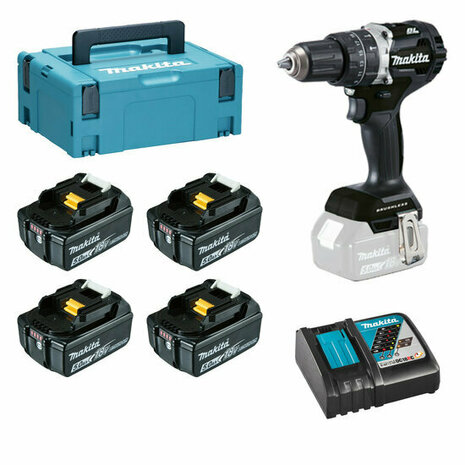 Makita DHP484T4JB 18V LXT accu klopboor-/schroefmachine set (4x 5.0Ah accu+ lader) in Mbox zwart - koolborstelloos