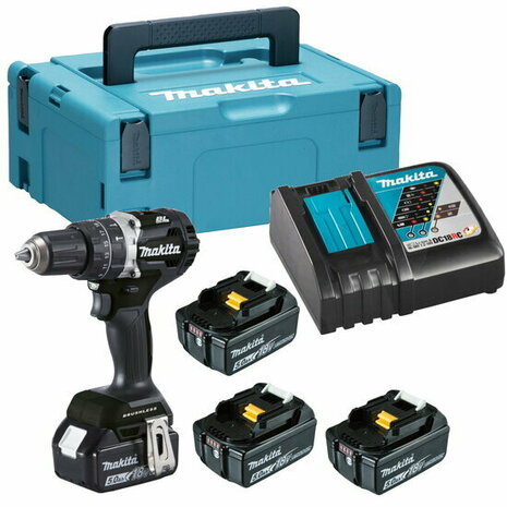 Makita DHP484T4JB 18V LXT accu klopboor-/schroefmachine set (4x 5.0Ah accu+ lader) in Mbox zwart - koolborstelloos