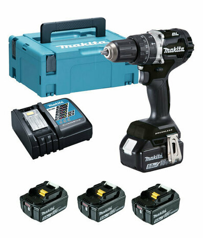 Makita DHP484T4JB 18V LXT accu klopboor-/schroefmachine set (4x 5.0Ah accu+ lader) in Mbox zwart - koolborstelloos