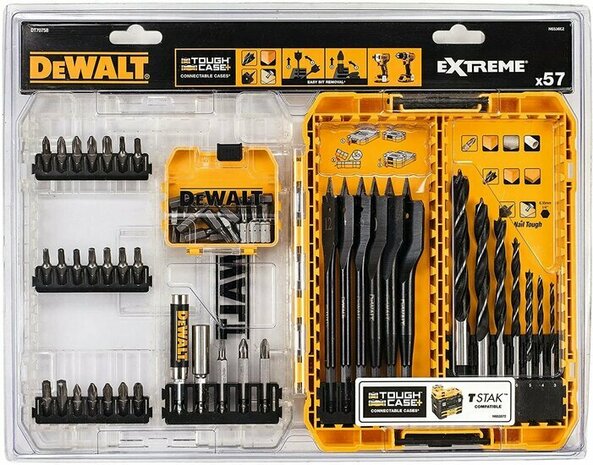 DEWALT DT70758 EXTREME 57-DELIGE SPEED- EN HOUTBORENSET IN TOUGHCASE