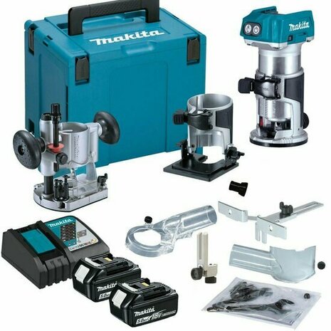 Makita DRT50RTJX2 18V accu boven-/kantenfrees en trimmer set (2x 5.0Ah accu en lader) in Mbox