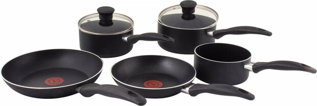 Tefal Every Day Pannenset - 5-delig P+ 2 glazen deksels - zwart - NIET VOOR INDUCTIE - diameter onderaan 14cm - 15cm en 17cm