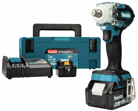 Makita DTW300RTJ 18V LXT Accu slagmoersleutel set (2x 5.0Ah accu&#039;s en lader) in Mbox - 330Nm - 1/2&quot;