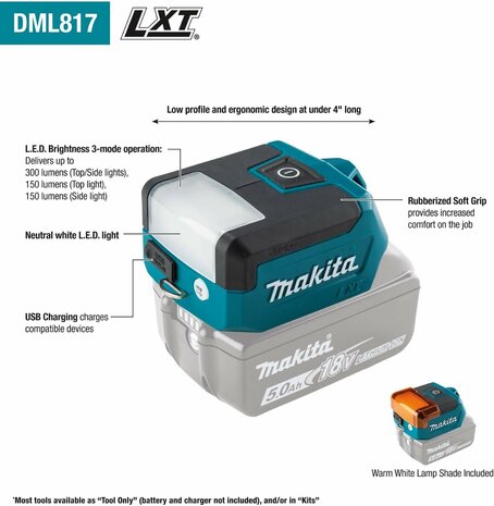 Makita DML817 LXT 18V Accu Zaklamp Led met USB-uitgang