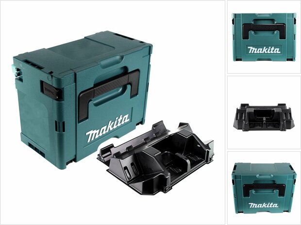 Makita MAKPAC 3 systeemkoffer ( 821551-8 ) + inzetstuk voor 4x BL1830B BL1840B BL1850B BL1860B accu en DC18RD dubbele lader ( 838258-9 )