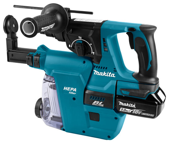 Makita DHR242RTJW 18V SDS-Plus accu combihamer incl. stofafzuiging set (2x 5,0Ah en lader) in Mbox - 24mm - koolborstelloos