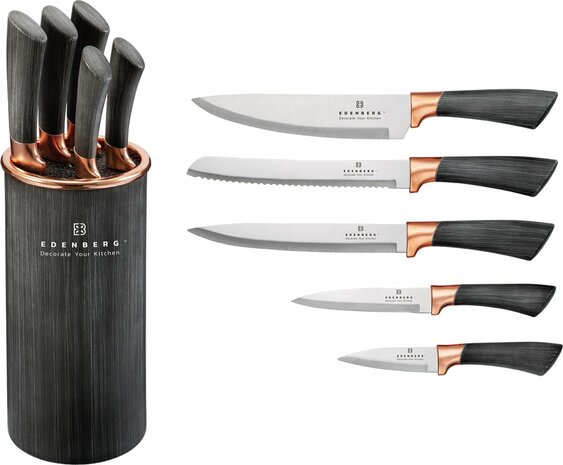 Ed&euml;nb&euml;rg EB-5112 Black Line - Messenset met Universele Messenhouder - 6 delig - &Oslash; 11 cm 9507681483579