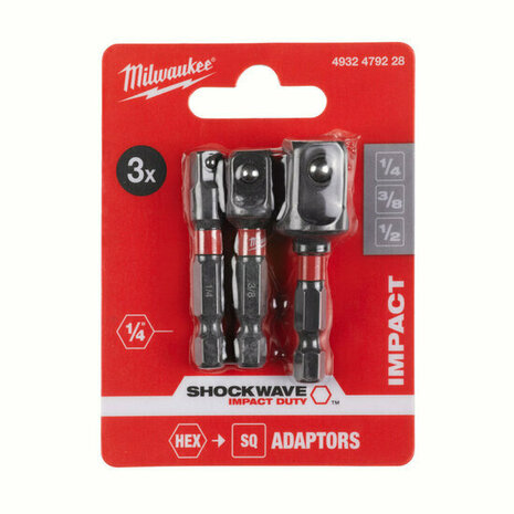 Milwaukee Shockwave Impact Duty Adapter Set voor Doppen 1/4&Prime;-3/8&Prime;-1/2&Prime; &ndash; 4932479228