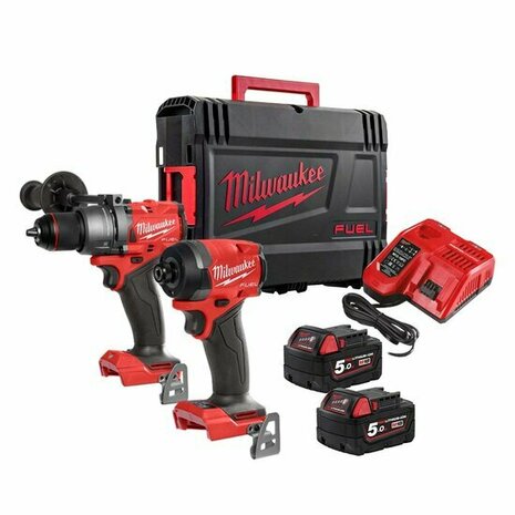 Milwaukee M18 FPP2A3-502X Powerpack 18V 5Ah (M18 FPD3 Klopboor + M18 FID3 Slagschroevendraaier in HD-Box) &ndash; 4933480873