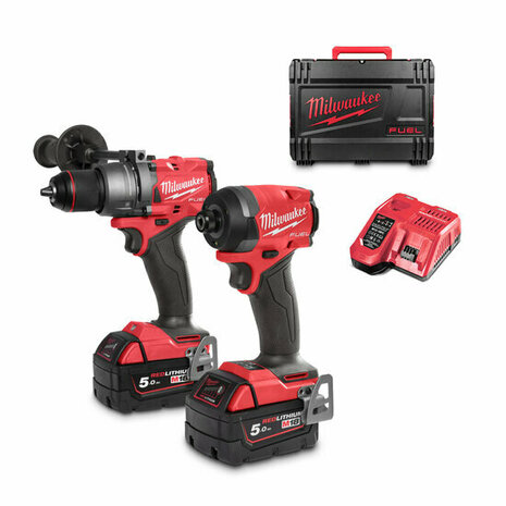 Milwaukee M18 FPP2A3-502X Powerpack 18V 5Ah (M18 FPD3 Klopboor + M18 FID3 Slagschroevendraaier in HD-Box) &ndash; 4933480873