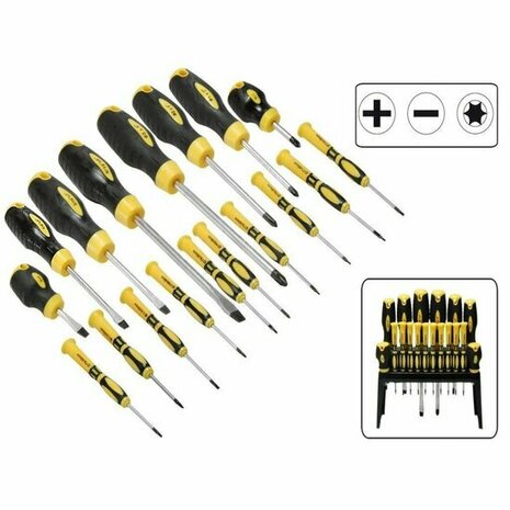 18 delige Schroevendraaierset Kruiskop Torx en Plat in Houder - Soft Grip