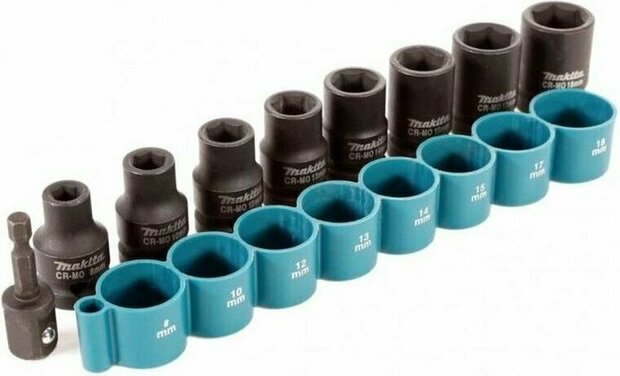 MAKITA B-54651 3/8&quot; AANDRIJFIMPACT CR-MO DOPSLEUTELSET incl. 1/4&quot; ZESKANTCONVERTER 9 delig