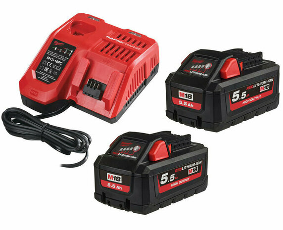 Milwaukee M18 HNRG-552 18V High Output Starterset (2x 5.5Ah accu + snellader) 4933464713 / duo pack 2x HB5.5