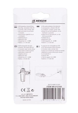 Fietslamp COB oplaadbaar rood