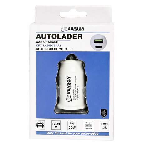 Autolader USB + usb-c 12-24V