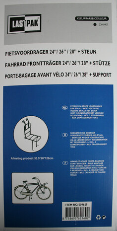 Fietsvoordrager 24&quot; / 28&quot; + steun zwart