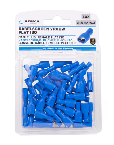 Kabelschoen 50 dlg vrouw plat iso 2.5=&gt;6.3 blauw