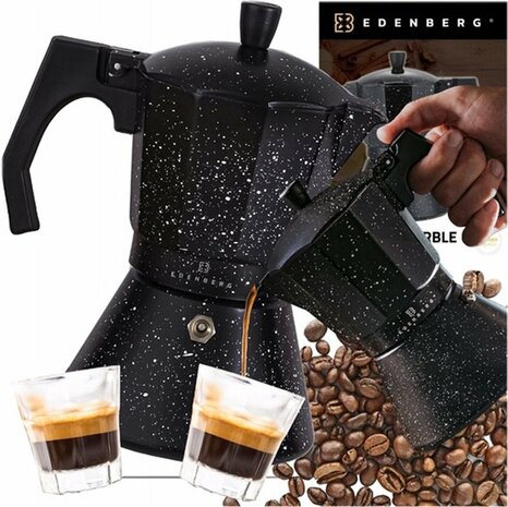 Ed&euml;nb&euml;rg eb-9300 Stonetec Line - Percolator 3 kops - Espresso Maker - Aluminium - Zwart - 9503717112222