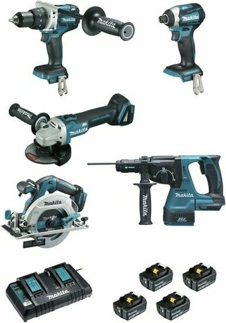 Makita DLX5038PTJ combiset 5-delig 4x 18V 5,0Ah + Mbox koffers