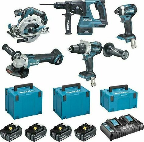 Makita DLX5038PTJ combiset 5-delig 4x 18V 5,0Ah + Mbox koffers