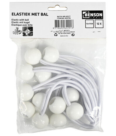 Elastiek met bal 12 dlg +/- 17 cm wit