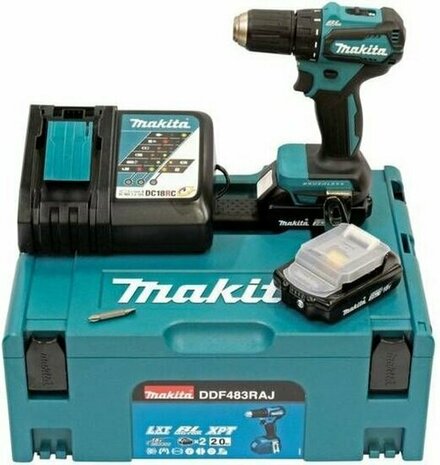 Makita DDF483RAJ 18V accu boor-/schroefmachine set (2x 2.0Ah accu en lader) in Mbox - koolborstelloos