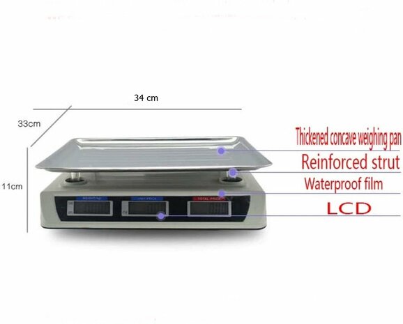 ZINCLINE ZN-7017 Draadloze Winkelweegschaal met LCD-Scherm - 40KG Capaciteit - Nauwkeurigheid tot 2g - Inclusief Accu